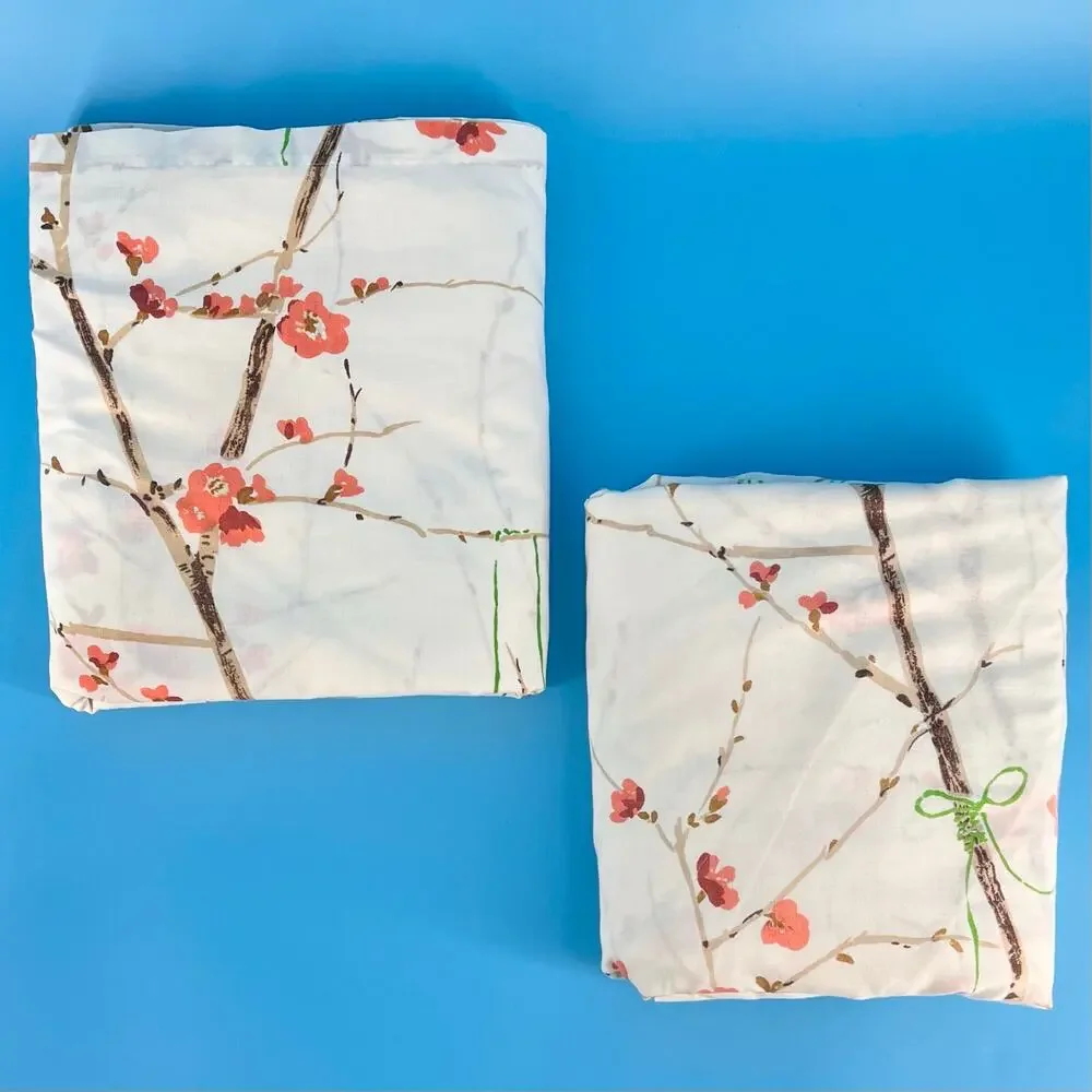70s Cherry Blossom Branch Sheet Set 1970s Vintage Queen Flat and Fitted Sheets